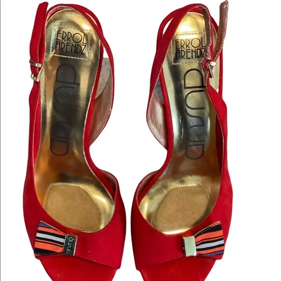 ERROL ARENDZ DUSUD Red Suede Leather Peep Toe Sling Back Stilettos US Size 10 - Picture 1 of 6